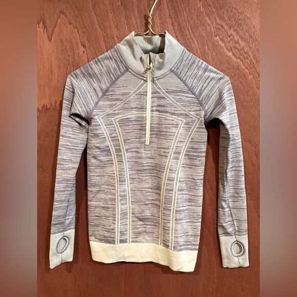Ivivva Lululemon Green/grey Seamless 1/4 Zip Pullover Top Size 10 - Picture 1 of 9